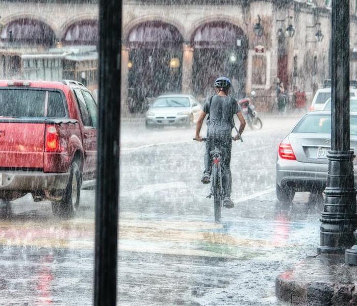 City Scene with Heavy Rain